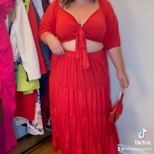 Rebdolls Red Maxi Skirt + Crop Top Set